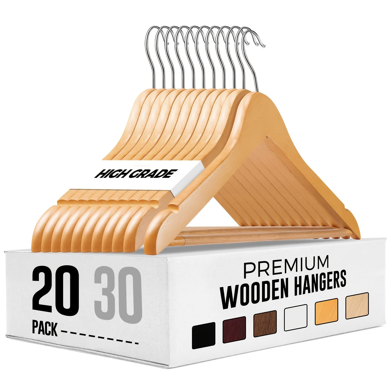 20/30pcs Sturdy Wooden Hangers Durable & Slim Clothes Hanger with 360° Rotatable Hook Natural Finish & Notches Wood Hangers Premium Coat Hanger for Closet Clothes Hangers (Natural/Walnut/Black) Clothing & Closet Storage